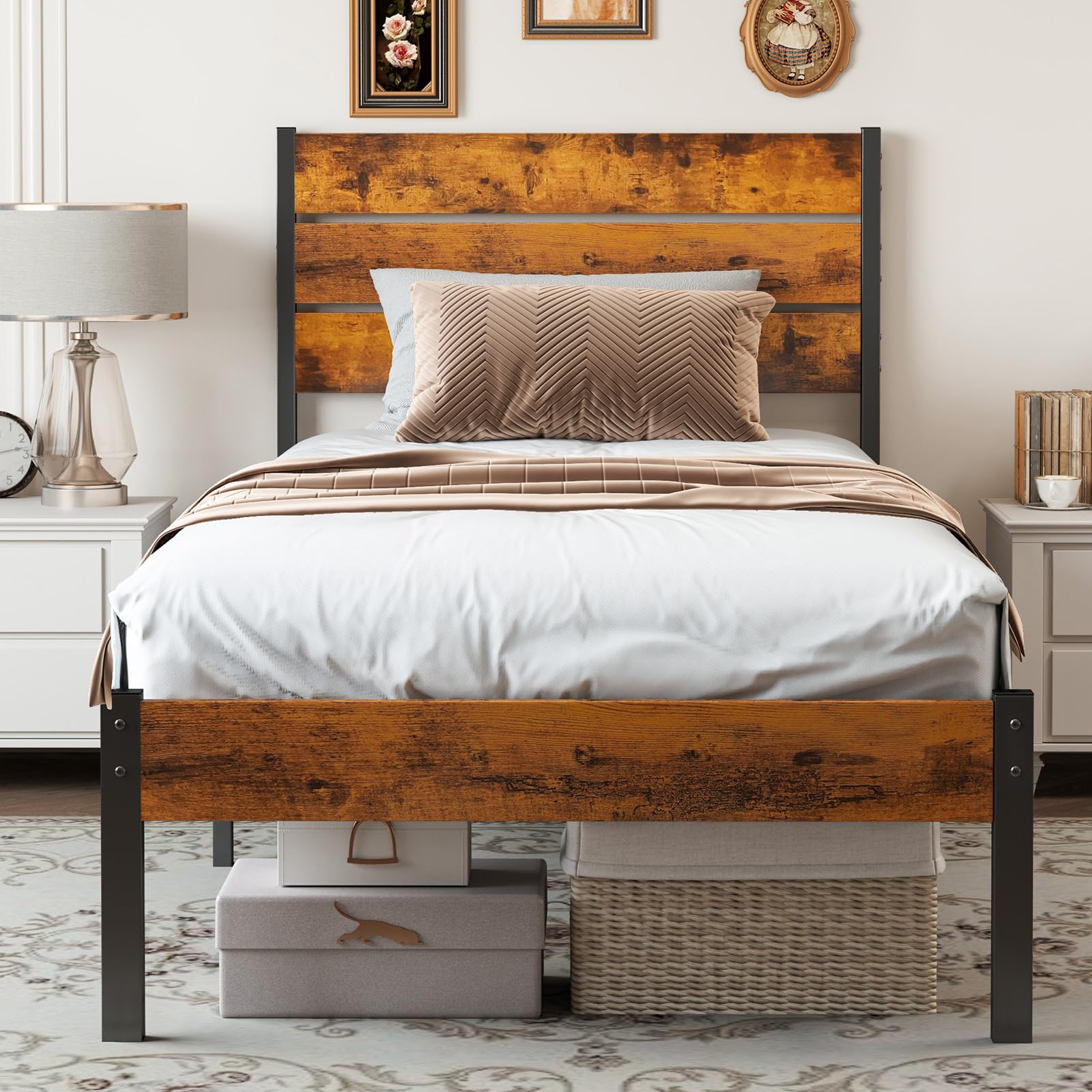 Amazon.com: Sweetcrispy Twin Size Metal Platform Bed Frame